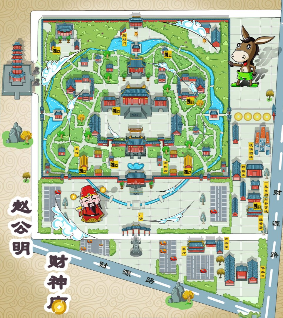 光山寺庙类手绘地图